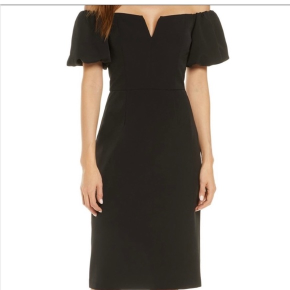 Vince Camuto Sleek Black Off Shoulder Sheath Dress - Picture 7 of 16